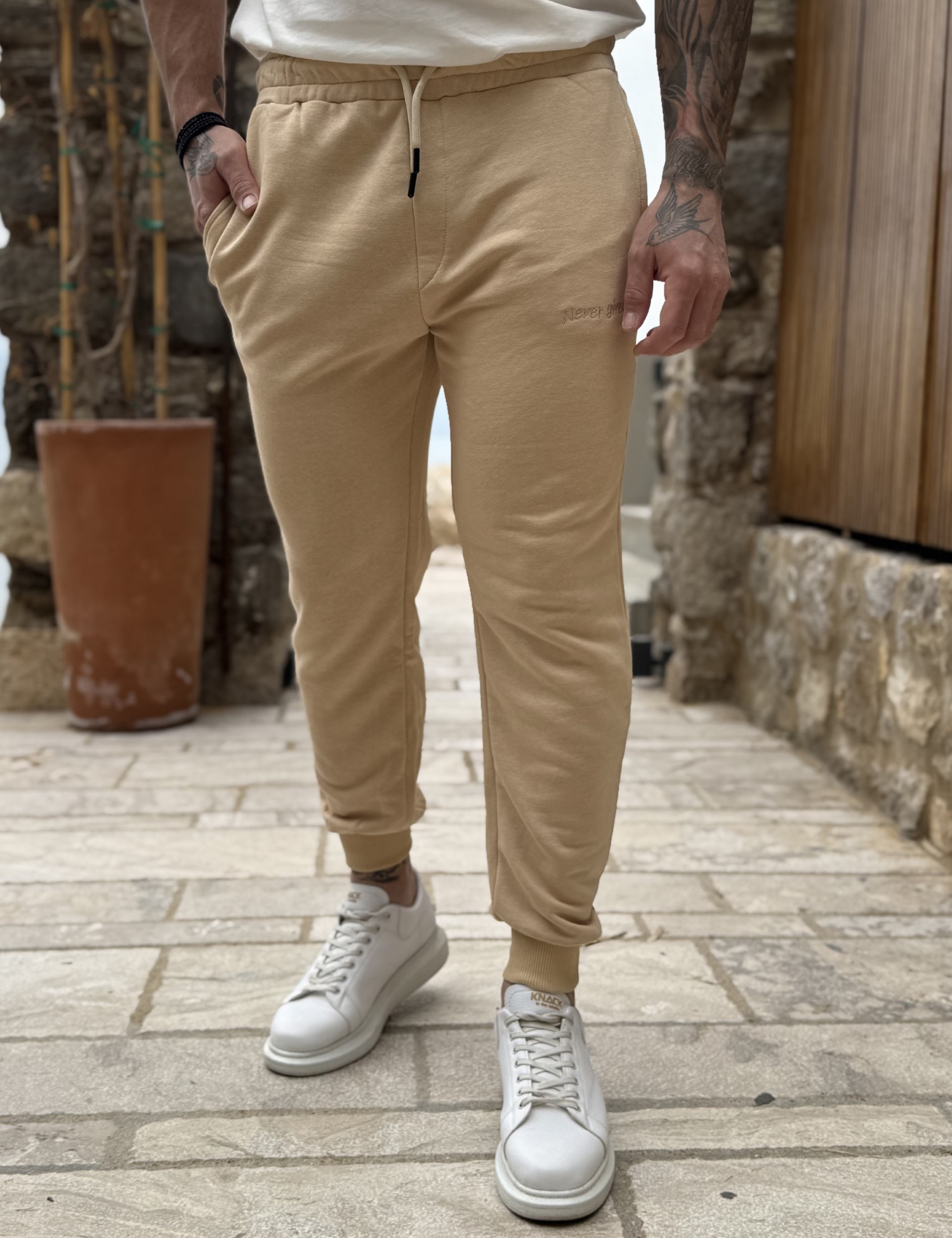 Ανδρική ώχρα αθλητική φόρμα με λάστιχο KEF2612B φωτογραφία